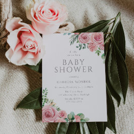 エレガント赤面ピンクフローラベビーシャワー招待状 招待状