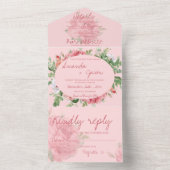 エレガント赤面ピンクフローラモノグラかわいらしム結婚ズ オールインワン招待状 (内側)