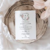 エレガント赤面ピンクフローラモノグラム結婚クレスト 招待状