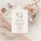 エレガント赤面ピンクフローラモノグラム結婚クレスト 招待状