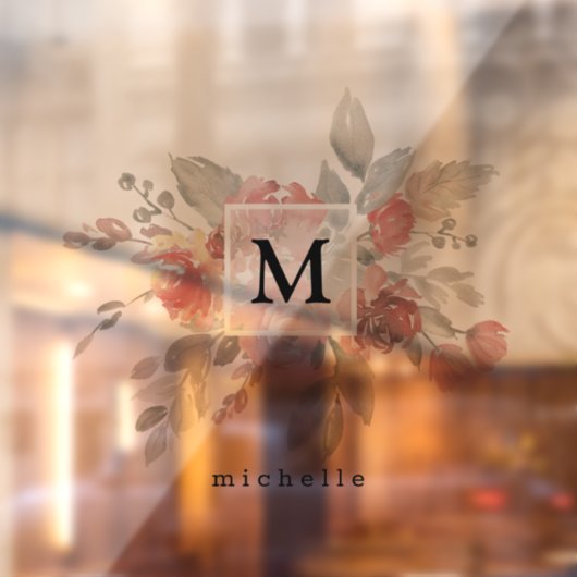 エレガント赤面ピンクフローラモノグラム ウィンドウサイン (シート2)