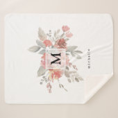 エレガント赤面ピンクフローラモノグラム シェルパブランケット (正面(横))