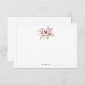 エレガント赤面ピンクフローラモノグラム ノートカード (正面/裏面)