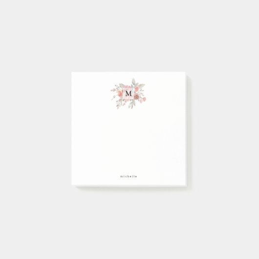 エレガント赤面ピンクフローラモノグラム ポストイット (正面)