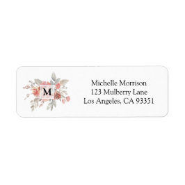 エレガント赤面ピンクフローラモノグラム ラベル