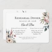 エレガント赤面ピンクフローラリハーサルディナー 招待状 (正面/裏面)