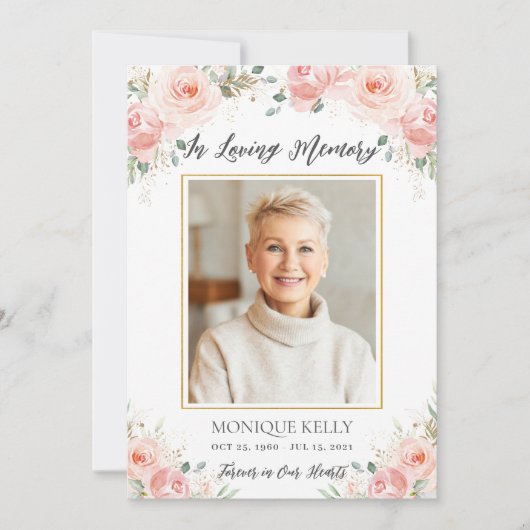 エレガント赤面ピンクフローラ写真葬儀記念館 サンキューカード (正面)