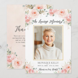 エレガント赤面ピンクフローラ写真葬儀記念館 サンキューカード