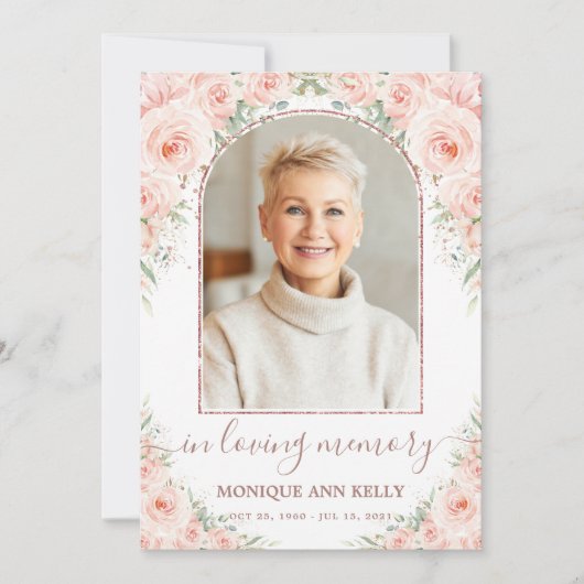 エレガント赤面ピンクフローラ写真葬儀記念館 サンキューカード (正面)