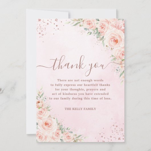 エレガント赤面ピンクフローラ写真葬儀記念館 サンキューカード (裏面)