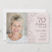 エレガント赤面ピンクフローラ写真70誕生日 招待状 (正面)