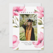 エレガント赤面ピンクフローラ卒業クラス2025 招待状 (正面)