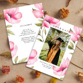 エレガント赤面ピンクフローラ卒業クラス2025 招待状