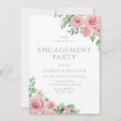 エレガント赤面ピンクフローラ婚約パーティ 招待状 (正面)