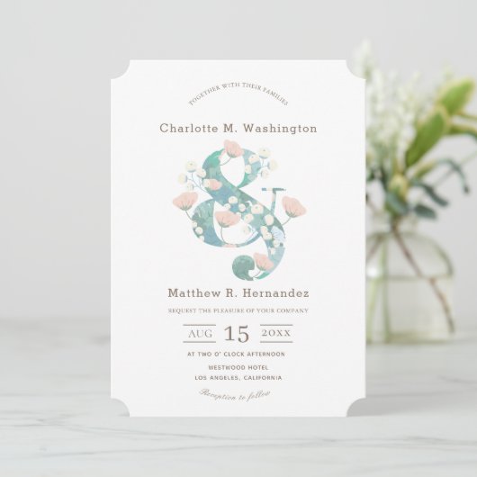 エレガント赤面ピンクフローラ庭園の結婚式 招待状 (スタンド正面)