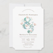 エレガント赤面ピンクフローラ庭園の結婚式 招待状 (正面)