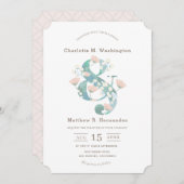 エレガント赤面ピンクフローラ庭園の結婚式 招待状 (正面/裏面)