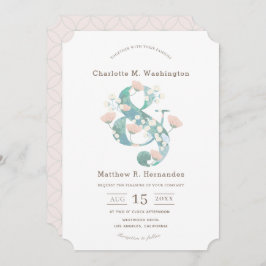 エレガント赤面ピンクフローラ庭園の結婚式 招待状