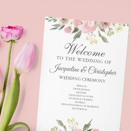 エレガント赤面ピンクフローラ春の結婚式プログラム