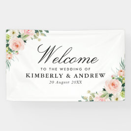 エレガント赤面ピンクフローラ歓迎結婚の 横断幕