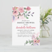 エレガント赤面ピンクフローラ水彩ブライダルシャワー 招待状 (スタンド正面)