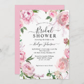 エレガント赤面ピンクフローラ水彩ブライダルシャワー 招待状 (正面/裏面)