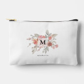 エレガント赤面ピンクフローラ水彩モノグラム アクセサリーポーチ (正面)