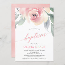 エレガント赤面ピンクフローラ水彩女の子バプテスマ