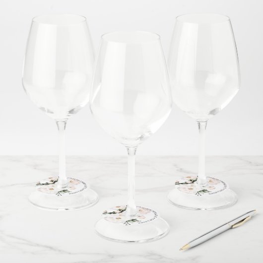 エレガント赤面ピンクフローラ水彩結婚式の引き出物 ワイングラスタグ (セット)