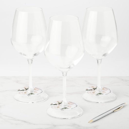 エレガント赤面ピンクフローラ水彩結婚式の引き出物 ワイングラスタグ (セット)