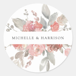 エレガント赤面ピンクフローラ水色 ラウンドシール