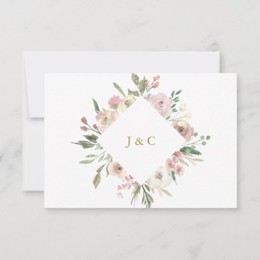 エレガント赤面ピンクフローラ牡丹結婚金ゴールド 出欠カード (裏面)