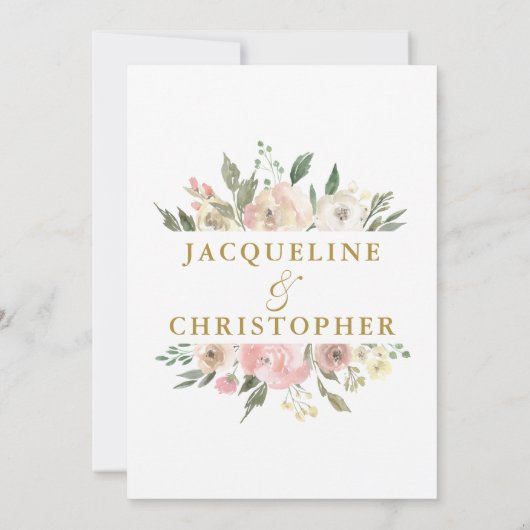 エレガント赤面ピンクフローラ牡丹金ゴールドスクリプト セーブザデート (裏面)