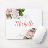 エレガント赤面ピンクフローラ白 マウスパッド (マウス)