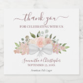 エレガント赤面ピンクフローラ素朴さん結婚ありがとう ビールラベル (シングルラベル)