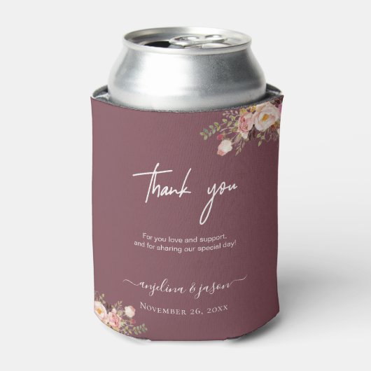 エレガント赤面ピンクフローラ結婚の皆様 缶クーラー (缶正面)