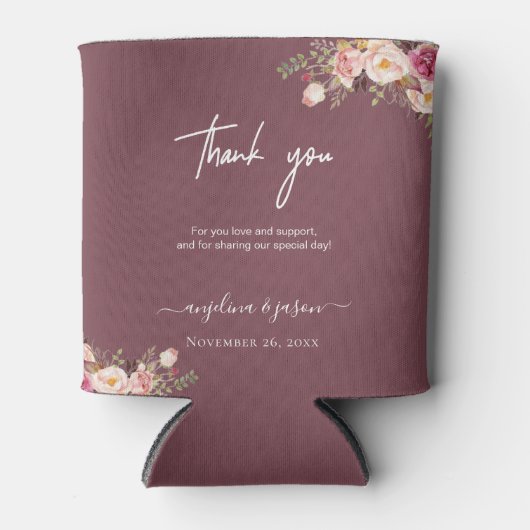 エレガント赤面ピンクフローラ結婚の皆様 缶クーラー (正面)