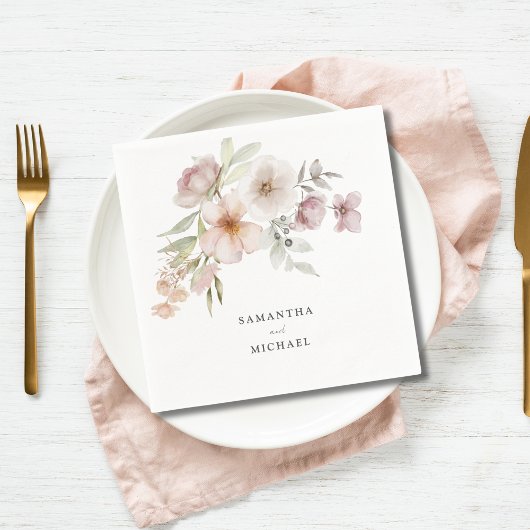 エレガント赤面ピンクフローラ結婚ズ スタンダードカクテルナプキン