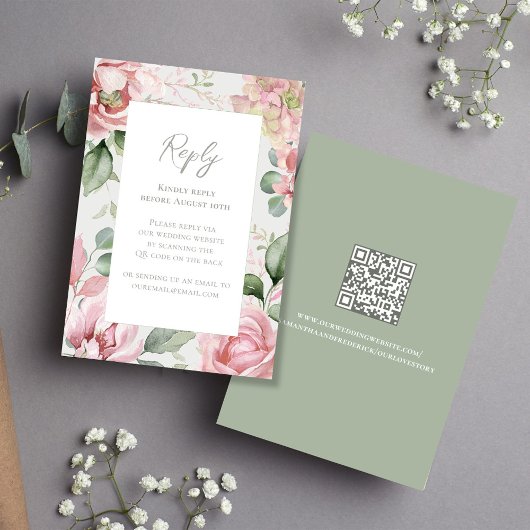 エレガント赤面ピンクフローラ結婚ズ 出欠カード