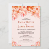 エレガント赤面ピンクフローラ結婚ズ 招待状 (正面)