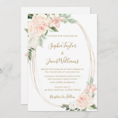 エレガント赤面ピンクフローラ結婚ズ 招待状 (正面/裏面)