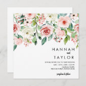 エレガント赤面ピンクフローラ結婚ズ 招待状 (正面/裏面)