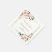エレガント赤面ピンクフローラ結婚バラ スタンダードカクテルナプキン (角)