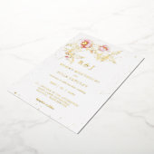エレガント赤面ピンクフローラ結婚フォイル招待状 箔招待状 (回転した状態)