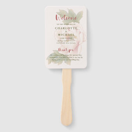 エレガント赤面ピンクフローラ結婚式 プログラムハンド ハンドファン