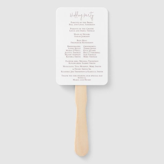 エレガント赤面ピンクフローラ結婚式 プログラム ハンドファン (裏面)