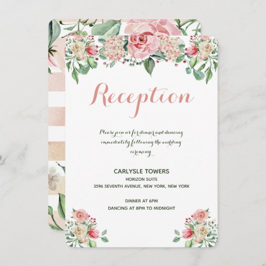 エレガント赤面ピンクフローラ結婚披露宴 エンクロージャーカード (正面/裏面)