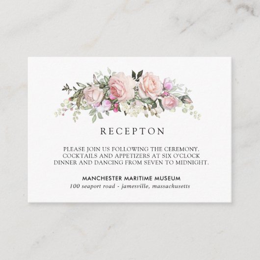 エレガント赤面ピンクフローラ結婚披露宴 エンクロージャーカード (正面)