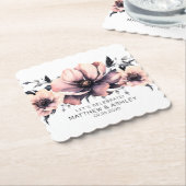 エレガント赤面ピンクフローラ結婚披露宴 ペーパーコースター (アングル)