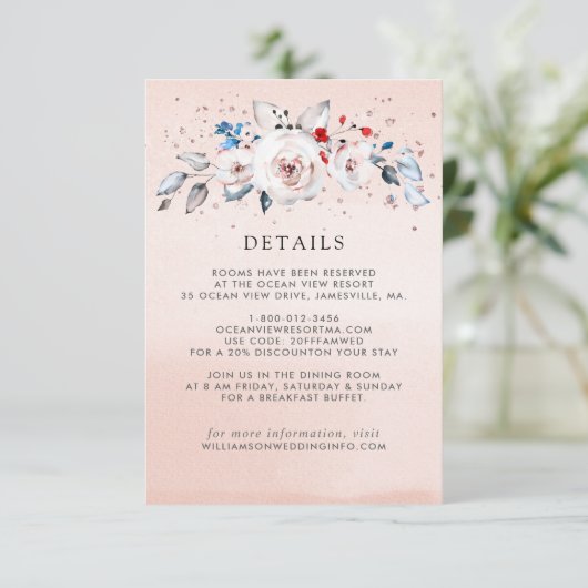 エレガント赤面ピンクフローラ結婚詳細 エンクロージャーカード (スタンド正面)